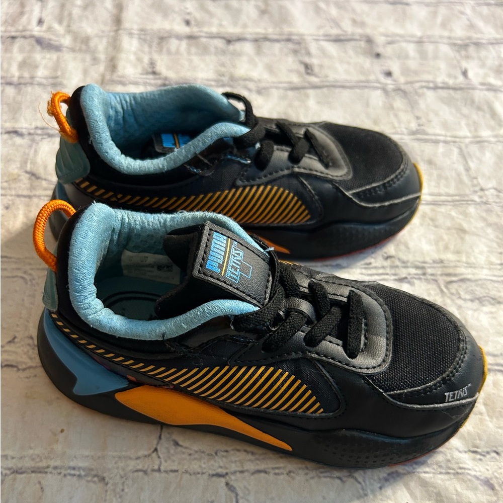 PUMA TETRIS TODDLER BLACK ORANGE BLUE SLIPON SNEAKERS SIZE 9